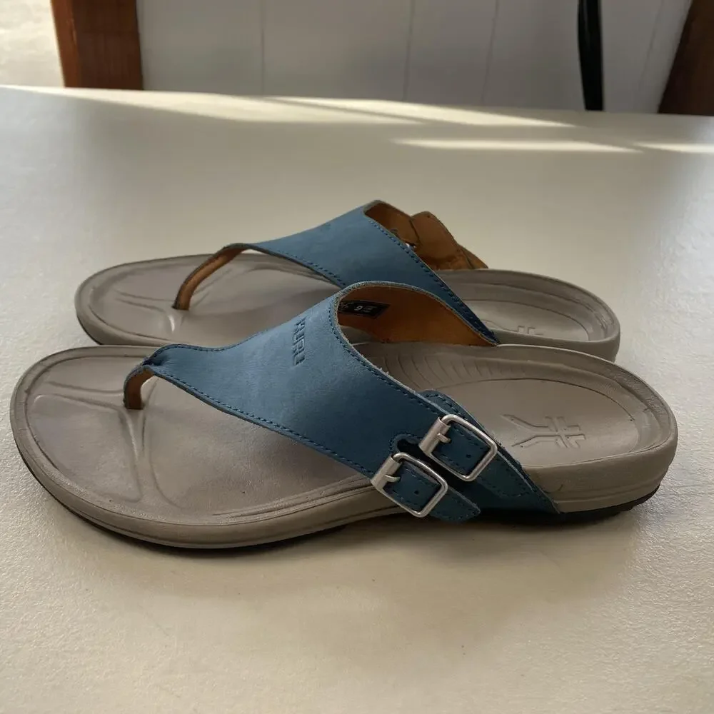 KURU Suomi Sandals Womens 9 Blue Leather Thong Buckle Comfort Arch Support Shoes - Picture 5 of 13